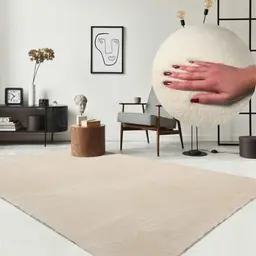 Relax Moderner Flauschiger Kurzflor Teppich, Waschbar, Super Soft, Beige, 240 x 340 cm