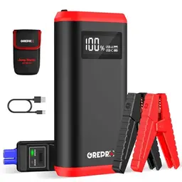 GREPRO Starthilfe Powerbank bis 10L Benzin / 8L Diesel, 3000A tragbar mit LCD Bildschirm & LED Taschenlampe