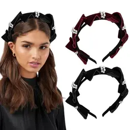 CAREDGO Haarreifen Samt, 2 Stück Elegante Haarbänder mit Schleifen für Damen und Mädchen