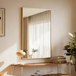 BEAUTYPEAK Rechteckiger Wandspiegel 81x61cm, Bruchsicher, Goldfarben, für Bad, Schlafzimmer und Wohnzimmer