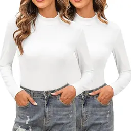 Totatuit Damen High Neck Rollkragen-Top 2er Pack, Langarm, Slim Fit, für Herbst und Winter, Freizeit & Urlaub