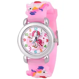 OFFCUP Kinderuhr mit 3D Cartoon Einhorn, Silikonarmband, für Mädchen und Jungen von 3 bis 11 Jahren - Hellrosa