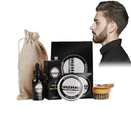 Bartpflege Set für Männer - 6-in-1 Geschenkset mit Bartöl, Balsam, Kamm, Schere & Tasche für weiche Barthaare