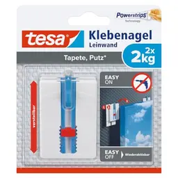 tesa Klebenagel für Tapeten und Putz - höhenverstellbar - selbstklebend - ideal für Leinwand - spurlos ablösbar