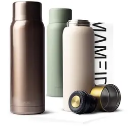 MAMEIDO 1 l Thermoskanne mit Becher - Isolierkanne für Kaffee & Tee unterwegs (Rosé Quartz)
