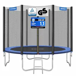 SONGMICS Gartentrampolin Ø 305 cm mit Sicherheitsnetz und Leiter, blau