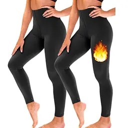 TNNZEET 2er Pack Thermo Leggings für Damen - Gefütterte warme Thermohosen (Schwarz, S-M)