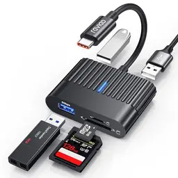 RAVIAD SD Kartenleser USB C, 5-in-1, SD/TF und 2 USB 2.0 Ports, kompatibel mit iPhone 16/15 Pro Max, MacBook, Galaxy S24