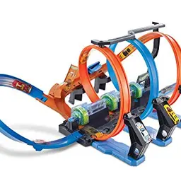 Hot Wheels Autorennbahn Korkenzieher mit 3 Loopings und motorisierten Beschleunigern - inkl. 1 Spielzeugauto für Kinder ab 5 Jahren