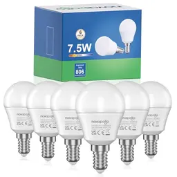 novapollo E14 LED Warmweiß Lampe 7,5W - 6er Pack, ersetzt 60W, 2700K, 806LM, Tropfenform