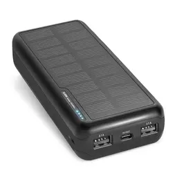 SBS Solar PowerBank 20.000mAh – Tragbares Ladegerät mit Solarpanel, Schnellladefunktion, USB-C, Schwarz