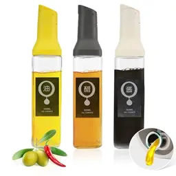 3er Set Olivenölspender, YRYUNRUI Glasflaschen 500ml, Küchensirup- & Essigspender (gelb, weiß, grau)