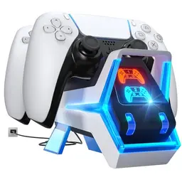 Fenolical Ladestation für PS5-Controller mit LED-Anzeige, Schnellladegerät, Blau/Weiß