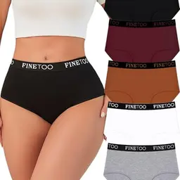 FINETOO 5er Pack Damen Baumwoll Unterhosen Hohe Taille Stretch Slips Atmungsaktiv Weich S-XXL