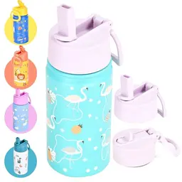 HYDRATE Kinder Trinkflasche Edelstahl 350ml mit Flamingo-Aufdruck und rosa Deckel