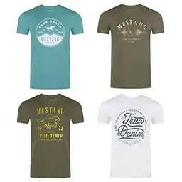 MUSTANG Herren T-Shirt 4er Pack Rundhals Kurzarm Sommer in Größe L, Farbe: Pack 17