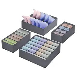 Foydream Unterwäsche Organizer, 4 Stück faltbare Box für Socken, BHs und Krawatten, grau