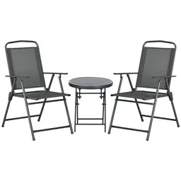 Outsunny Bistro-Set 3-teilig aus Metall - Wetterfestes Gartenmöbel Set mit klappbarem Glastisch und Stühlen - Dunkelgrau