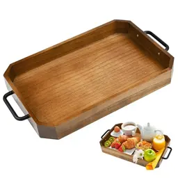 XRPRPX Serviertablett aus Holz, rechteckig mit Griff, 39 x 26 cm für Frühstück und Snacks