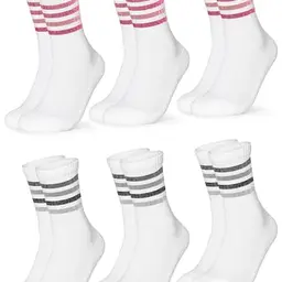 Occulto Damen Retro Tennissocken 6er Pack, Baumwolle, Pink/Grau, Glitzer, Größe 35–38