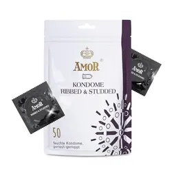 AMOR Premium Gerippt-Genoppt, Transparent, 50 Stück, Ø 54 mm