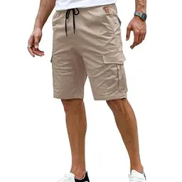 Elegancity Herren Cargo Shorts, Sommer, Freizeit, Elastische Taille, Hell Khaki, XL