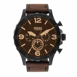 Fossil Nate Herren Uhr, Chronograph mit Edelstahl- oder Lederarmband, Braun, 50mm