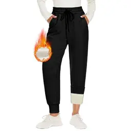 CAMPSNAIL Warme Jogginghose Damen Fleece High Waist mit 2 Taschen Schwarz S