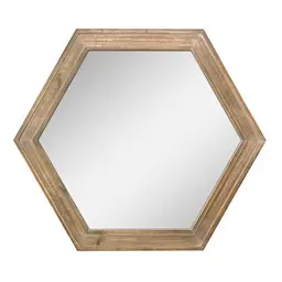 Stonebriar 24" Hexagon Wall Mirror with Natural Wood Frame