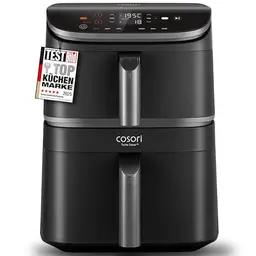 COSORI Airfryer 10,8 L Heißluftfritteuse mit 2 Kammern, Rezeptbuch und Edelstahl-Rost, Silbergrau