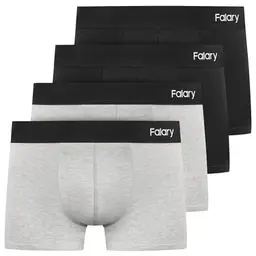 FALARY Herren Boxershorts 4er Pack Schwarz/Grau - Bequeme Baumwolle ohne Kratzenden Zettel