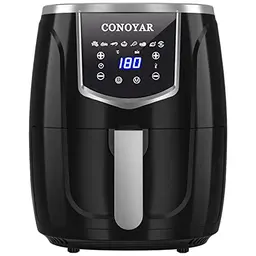 CONOYAR Heißluftfritteuse 4.5L, 1300W, Ölfrei mit LED-Touchscreen und 8 Programmen, Schwarz