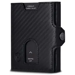 VON HEESEN Slim Wallet RFID Schutz - Geldbörse für Herren & Damen - Mini Portemonnaie in Carbon-Schwarz