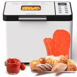 Karinear Brotbackmaschine mit 20 Programmen, 15-Stunden-Zeitvorwahl, 2LB, 3 Laibgrößen und Krustenfarben, Weiß
