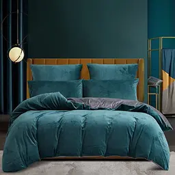 Luofanfei Kuschelige Bettwäsche Set 135 x 200 cm - 4-teilig in Petrol Blau Grau