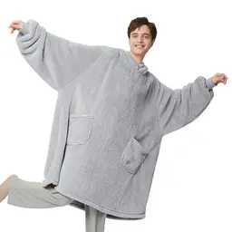 BEDSURE Hoodie Decke mit Ärmeln - Tragbare, graue Kuscheldecke für Erwachsene, XXL, 107x90 cm, ideal als Geschenk für Herren und Damen