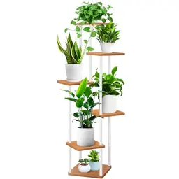 YOCOMEY 6-Tier Blumenregal aus Holz für Innen und Balkon (Weiß)