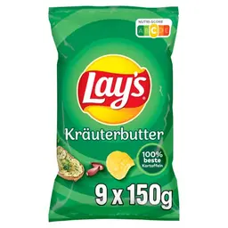 Lay's Kräuterbutter Kartoffelchips – Knusprig und lecker für jede Party (9 x 150 g)