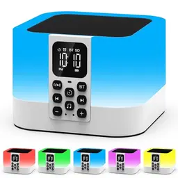 AUYLE Bluetooth Lautsprecher mit Dimmbarer Nachttischlampe und Wecker – Ideal als Geschenk für Frauen, Männer und Kinder