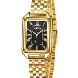 CIVO Vintage Damenarmbanduhr in Gold mit rechteckigem Gehäuse und Römischen Ziffern