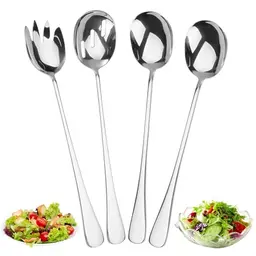 4er Set Salatbesteck Edelstahl - Servierlöffel & Salatgabel für Familie, Camping & Picknick