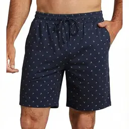 Demegimi Schlafhose Herren Kurz Anker Muster Baumwolle Sommer Shorts Marineblau