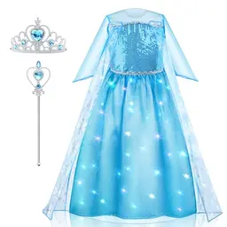 AYBUY LED Prinzessinnenkostüm für Mädchen mit Krone und Zauberstab – ideal für Halloween, Karneval und Geburtstagsfeiern