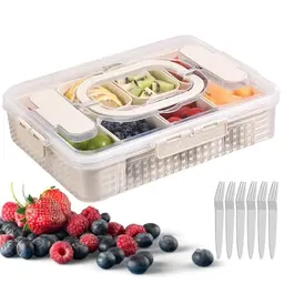 Snackbox mit 8 Fächern und Deckel, tragbare Frischhaltebox für Obst, Süßigkeiten und Snacks