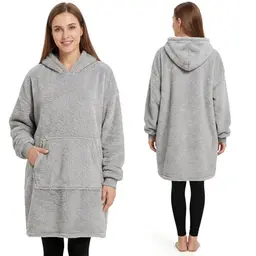 Qutool Hoodie Decke mit Ärmeln - Weiche, tragbare Decke für Erwachsene, perfekt als Geschenk für Frauen und Mütter, Grau