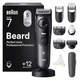 Braun Series 7 Barttrimmer, kabellos, 40 Längeneinstellungen, wasserdicht, Akku 120 Min., inklusive 12 Zubehörteile