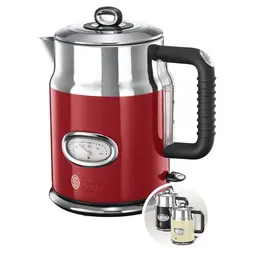Russell Hobbs Wasserkocher Retro Rot & Edelstahl, 1,7L, 2400W, Schnellkochfunktion, Vintage Teekocher 21670-70