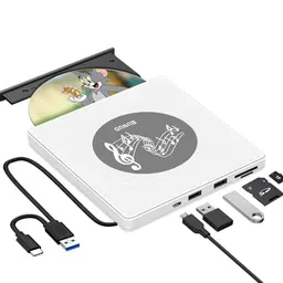 BUNUD Externes DVD Laufwerk USB 3.0 für Apple und Windows 11, CD/DVD Brenner mit 2 USB Ports