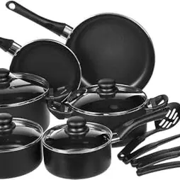 Herzberg HG04241 Antihaft-Kochgeschirr 13-teilig, Schwarz, Geeignet für alle Herdarten, Spülmaschinenfest