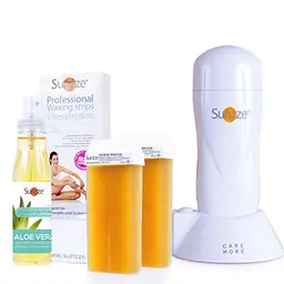 Sunzze Warmwachs Roll-On Set mit Wachspatronen, Vliesstreifen und After Wax Lotion